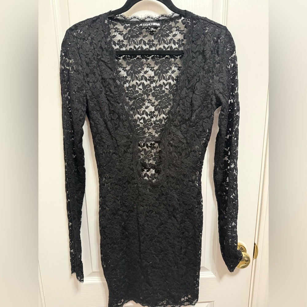 Fashion Nova Black Floral Lace Top